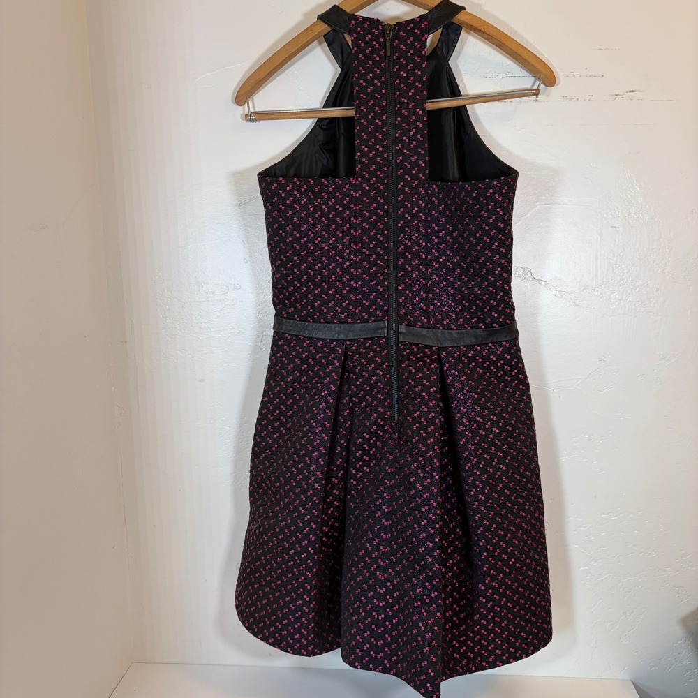 Anna Catherine Pink Black Metallic Halter Dress Lamb Leather Trim Size 2 Party - Picture 3 of 7